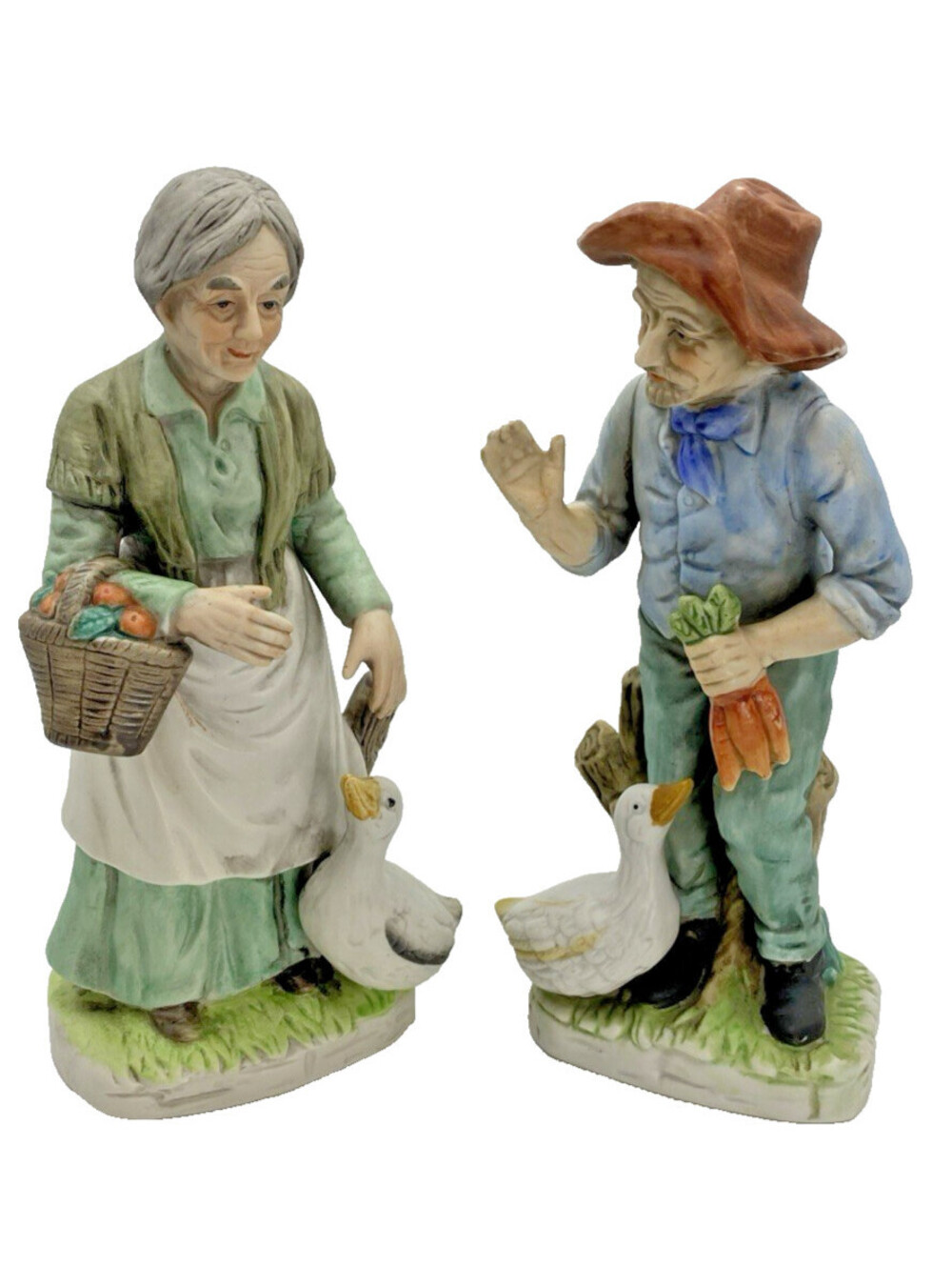 Vintage Old Man and Woman Collection geese ducks Porcelain Figurines Set of 2